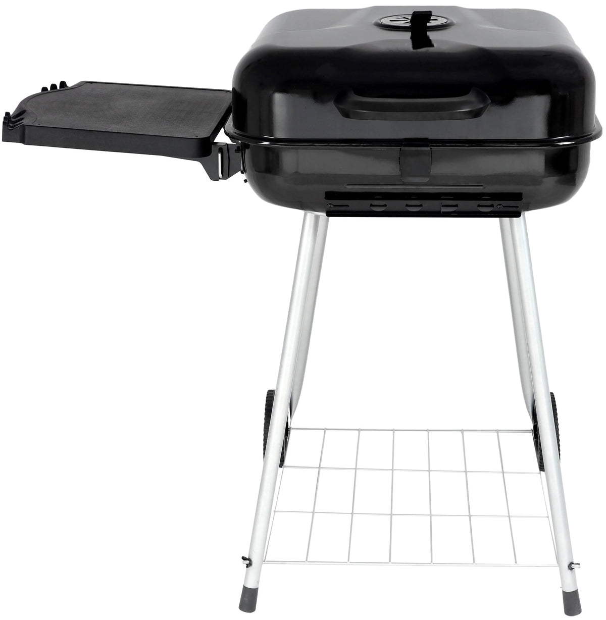 22 Square Steel Charcoal Grill with Foldable Side Shelf, Black K757414
