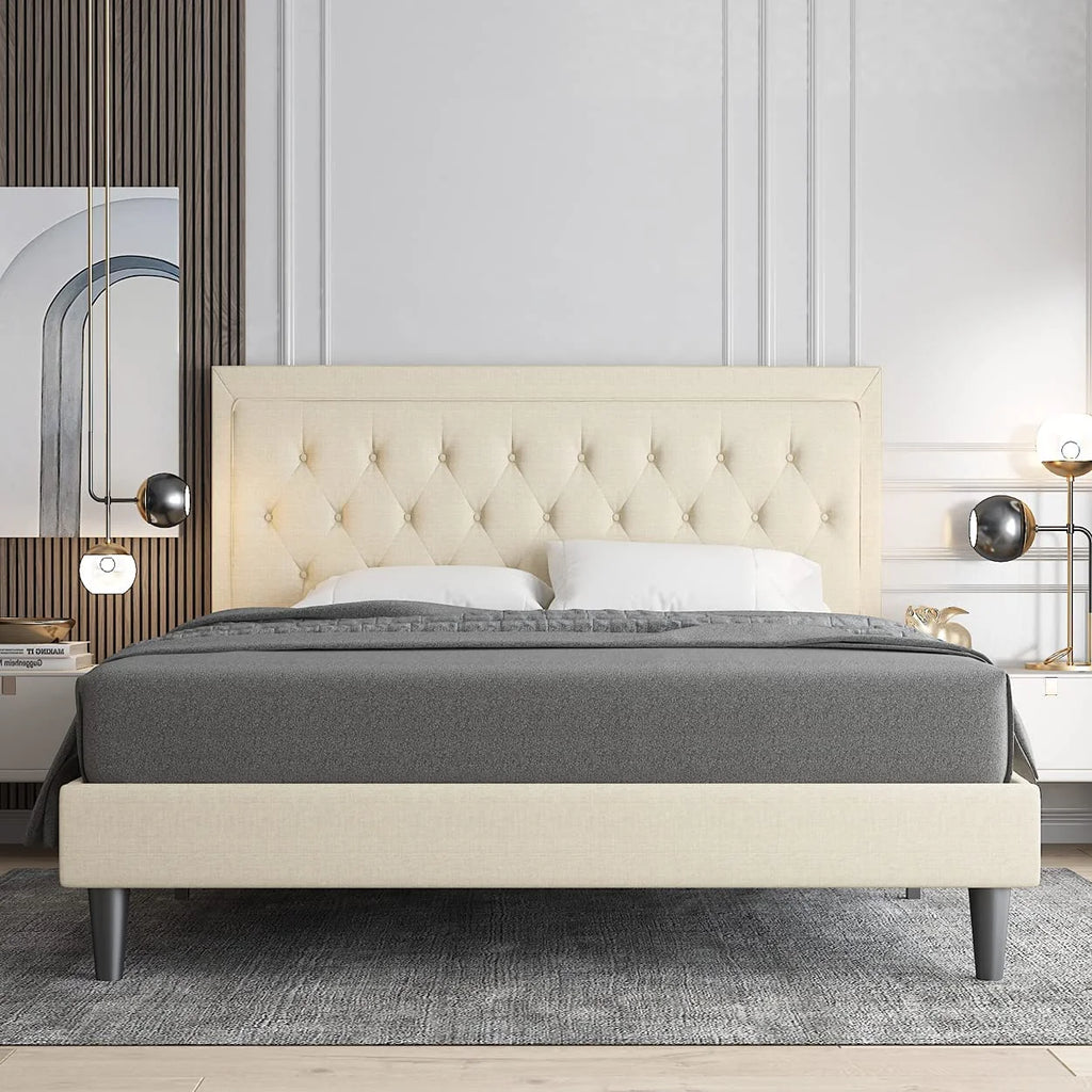 Queen Size Upholstered Platform Bed with Adjustable Headboard A51736