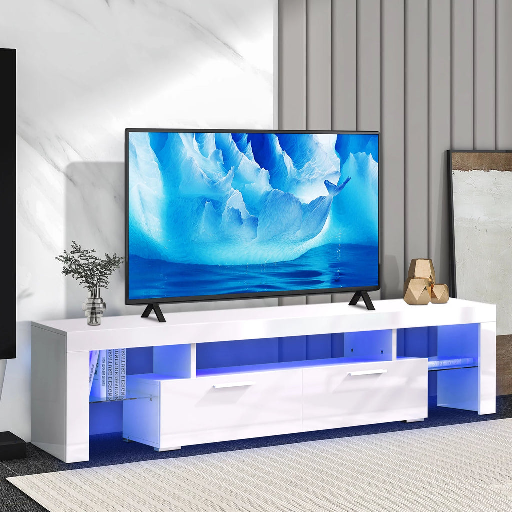 Black TV Stand with LED Lights and Storage Cabinets and Shelves H2634