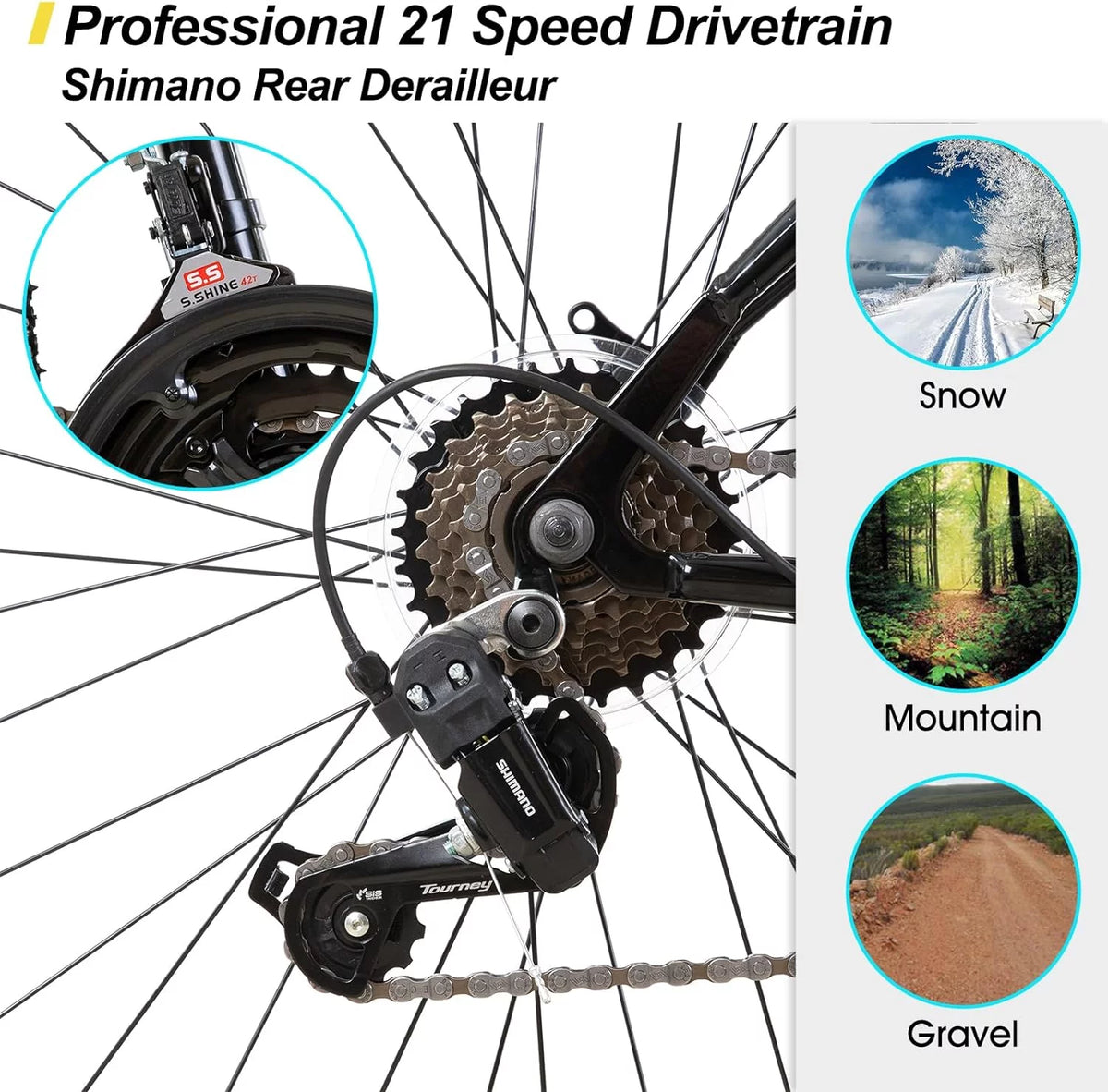 26 27.5 Inch Mountain Bike 21 Speeds Hardtail Bicycle U7983