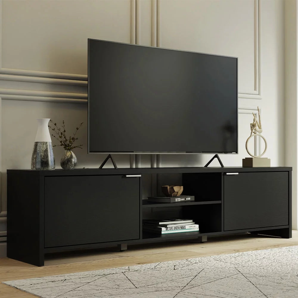 Black TV Stand with Storage and Wire Management L83368
