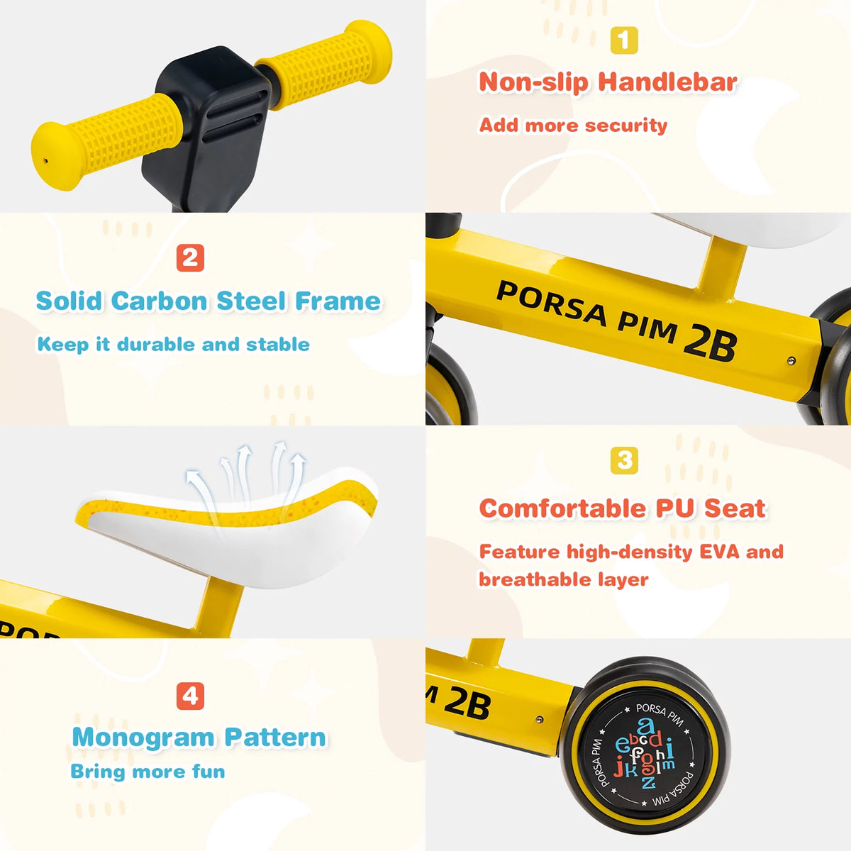 Baby Balance Bike No Pedal Yellow F793