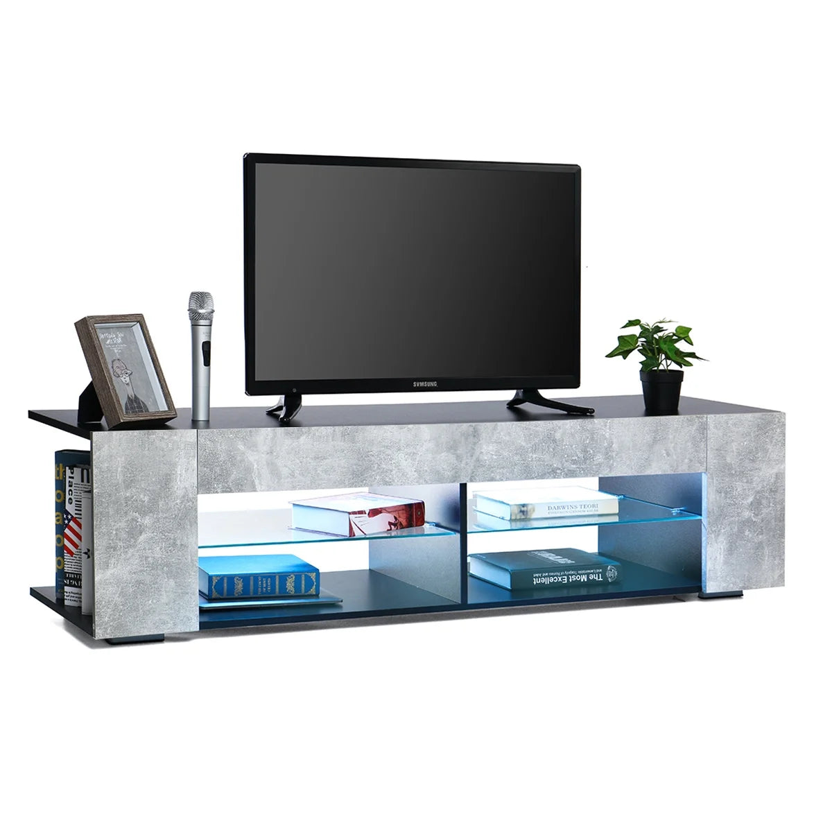 Gray Black TV Stand with Glass Shelves M637659