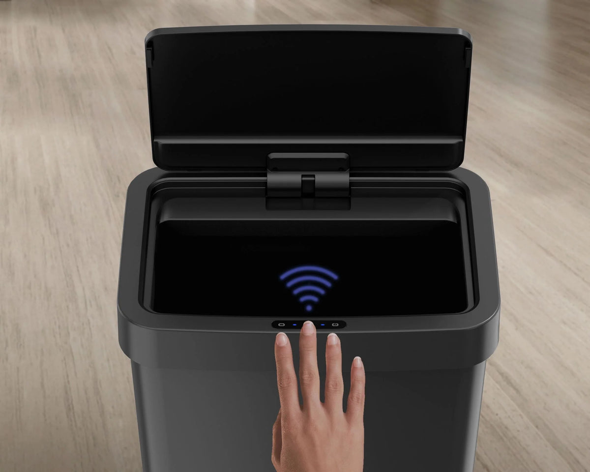 13.2 Gallon Black Motion Sensor Plastic Trash Can G35438
