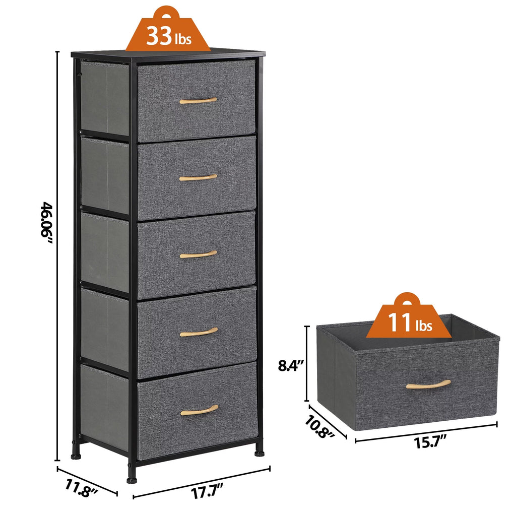 Black Metal Frame 5 Drawer Dresser Storage Tower C3197