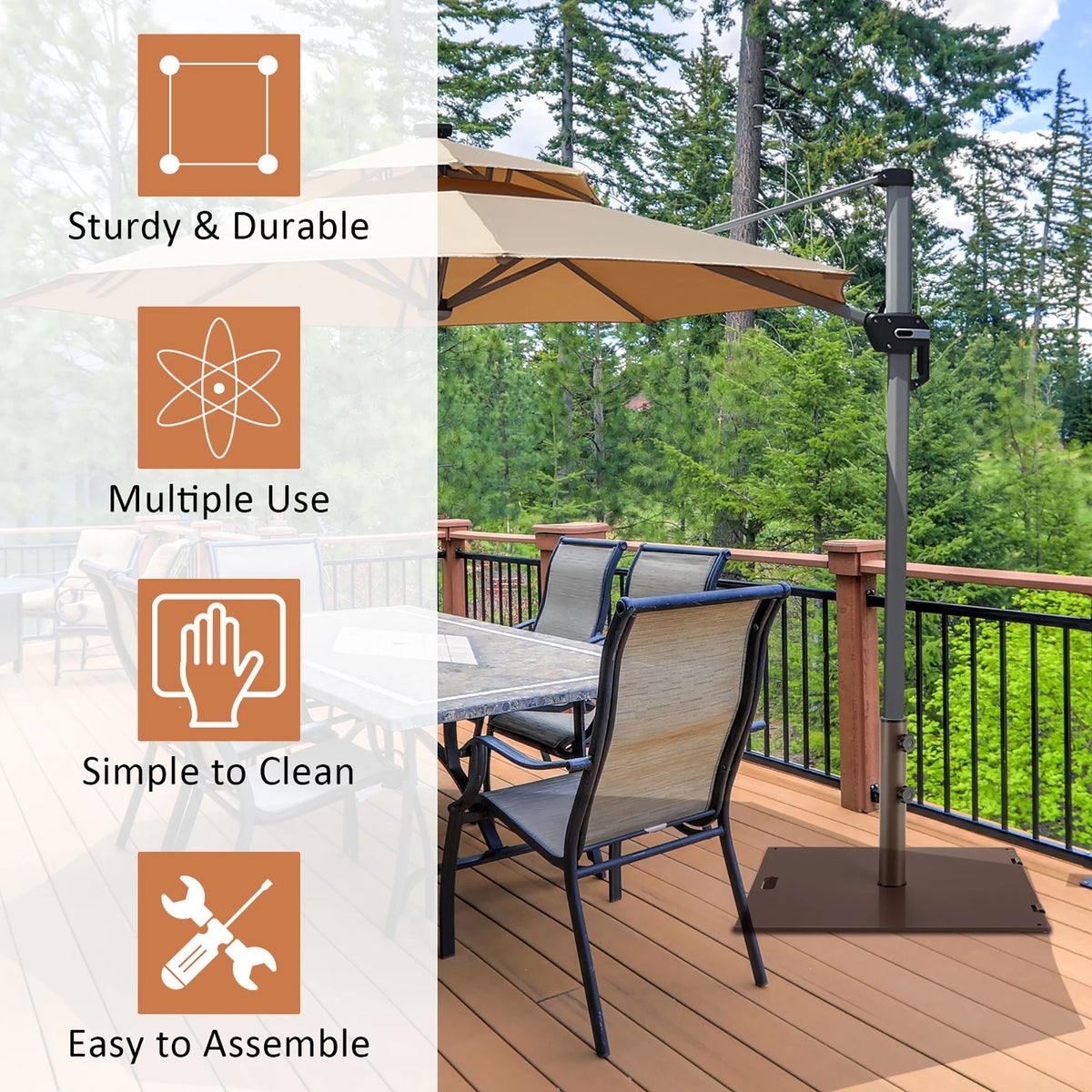 50LBS Patio Square Umbrella Base Stand with Wheels X140