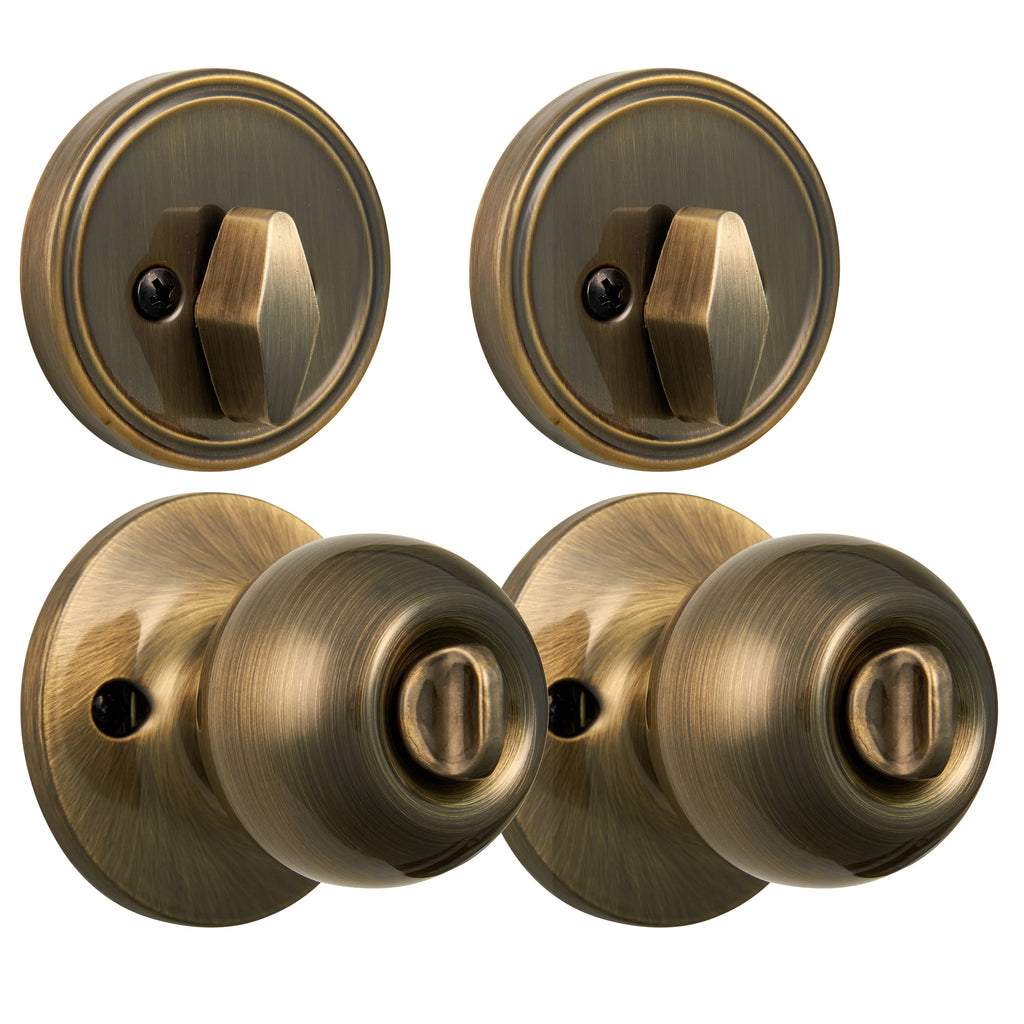 Keyed Entry Ball Doorknob and Deadbolt Combo in Oil-Rubbed Bronze, Twin Pack E9335