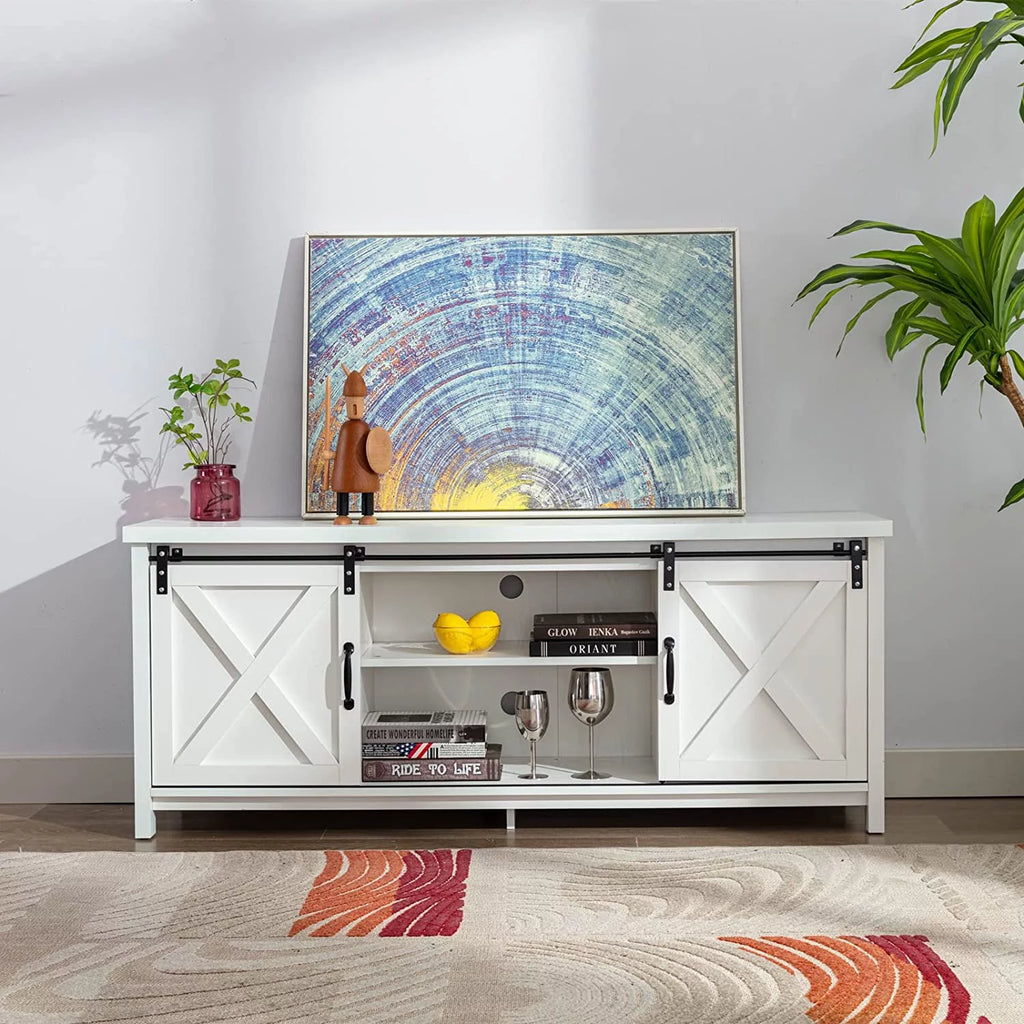 58 Farmhouse Sliding Barn Door TV Stand B5069