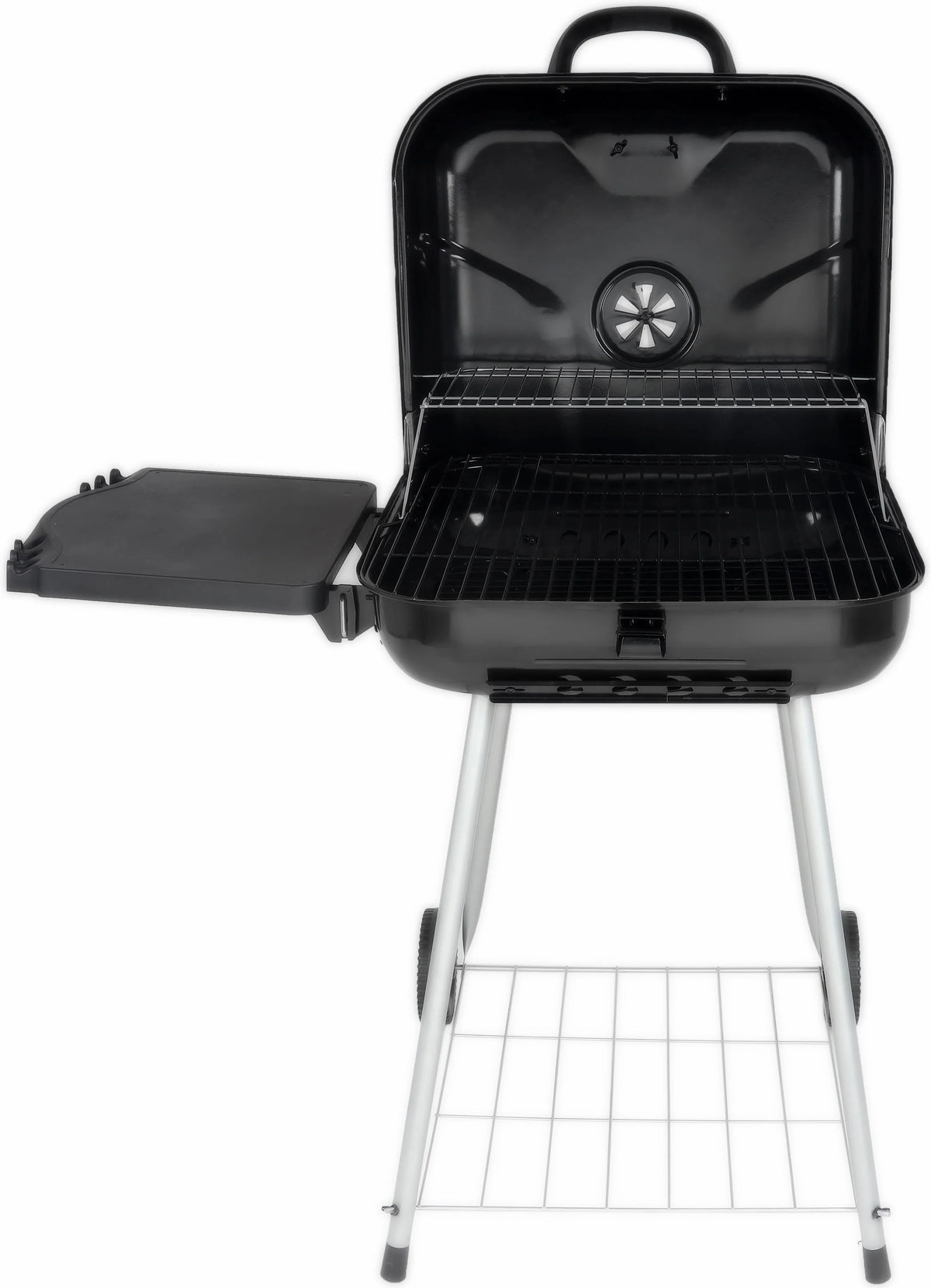 22 Square Steel Charcoal Grill with Foldable Side Shelf, Black K757414
