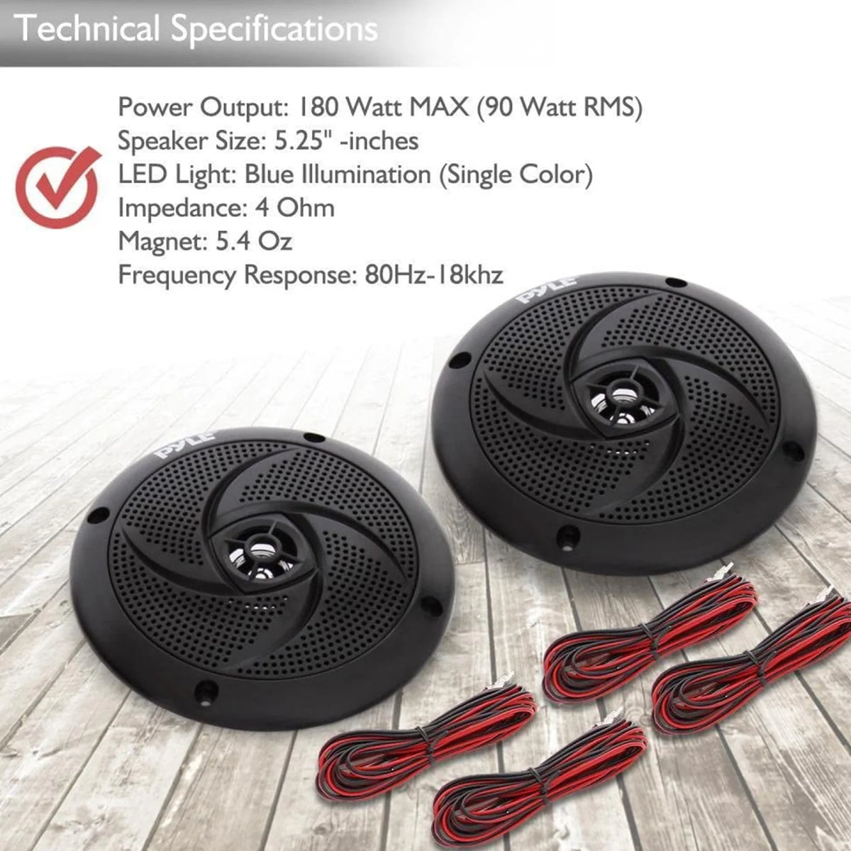 5.25 Inch Waterproof Low Profile Marine Speakers, Black (2 Pack) D1106