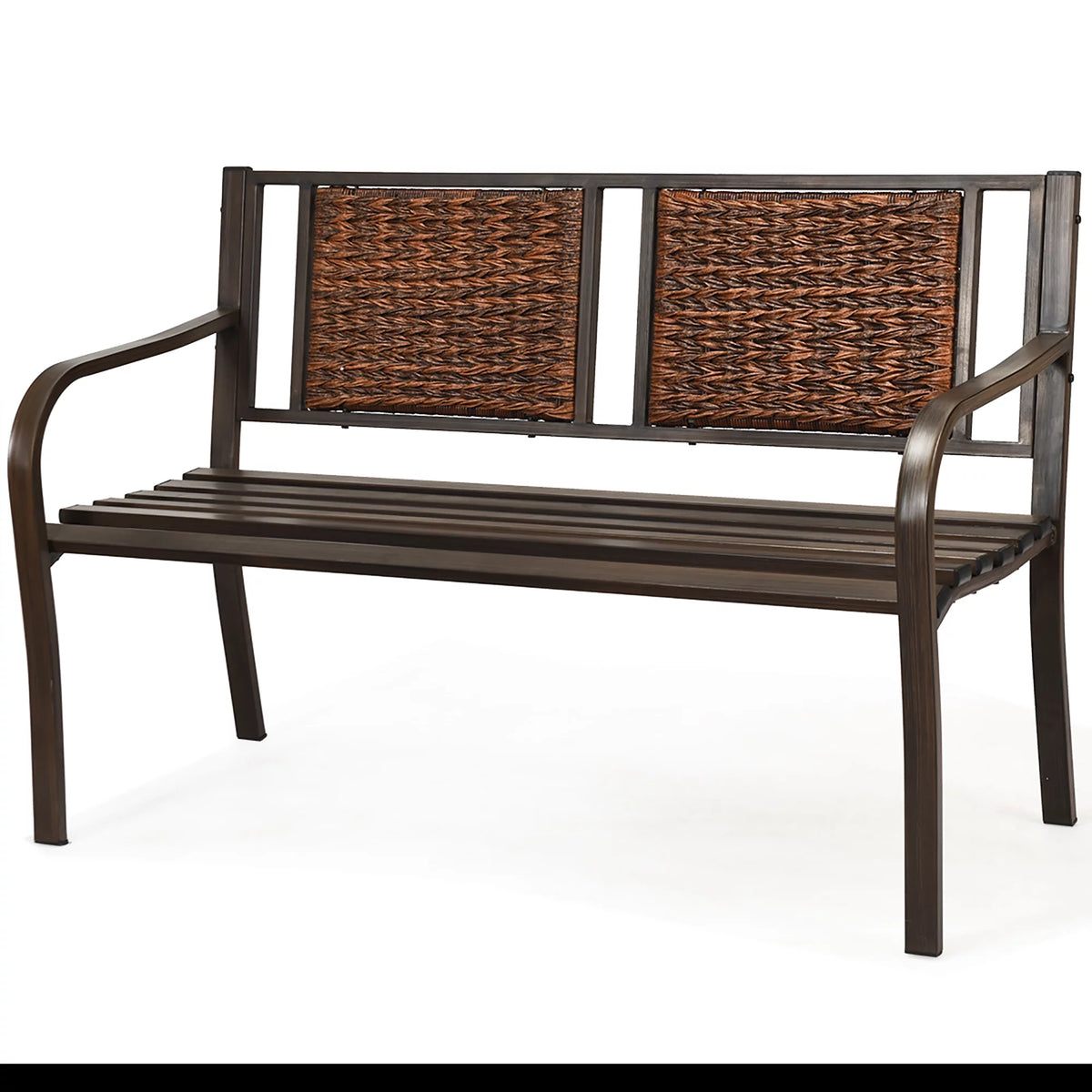 Patio Garden Bench Steel Frame Rattan Backrest C82332