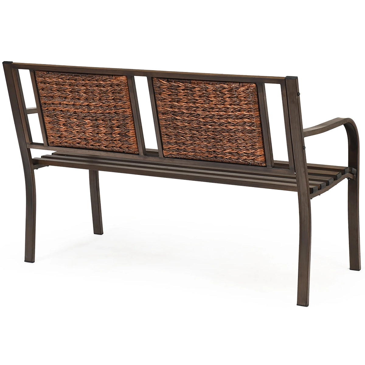 Patio Garden Bench Steel Frame Rattan Backrest C82332