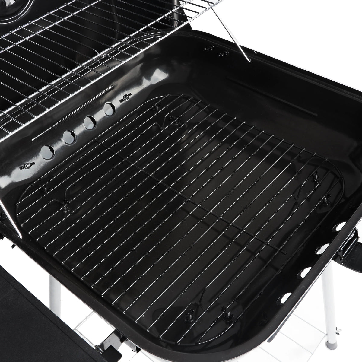 22 Square Steel Charcoal Grill with Foldable Side Shelf, Black K757414