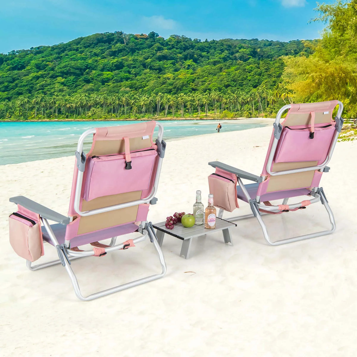 2-Pack Folding Backpack Beach Chair Pink U156101